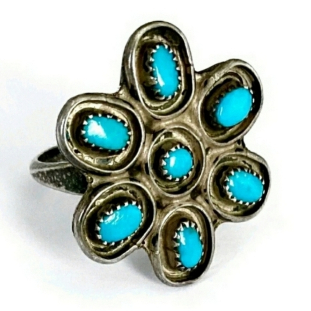 Vintage Native American Sterling Silver Turquoise Ring Size 6.25